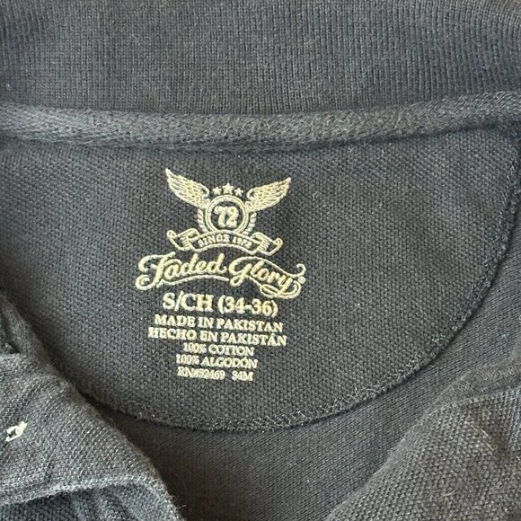 Faded Glory Polo Shirt Mens Small Black Short Sleeve Casual Cotton Classic Fit - Picture 3 of 7